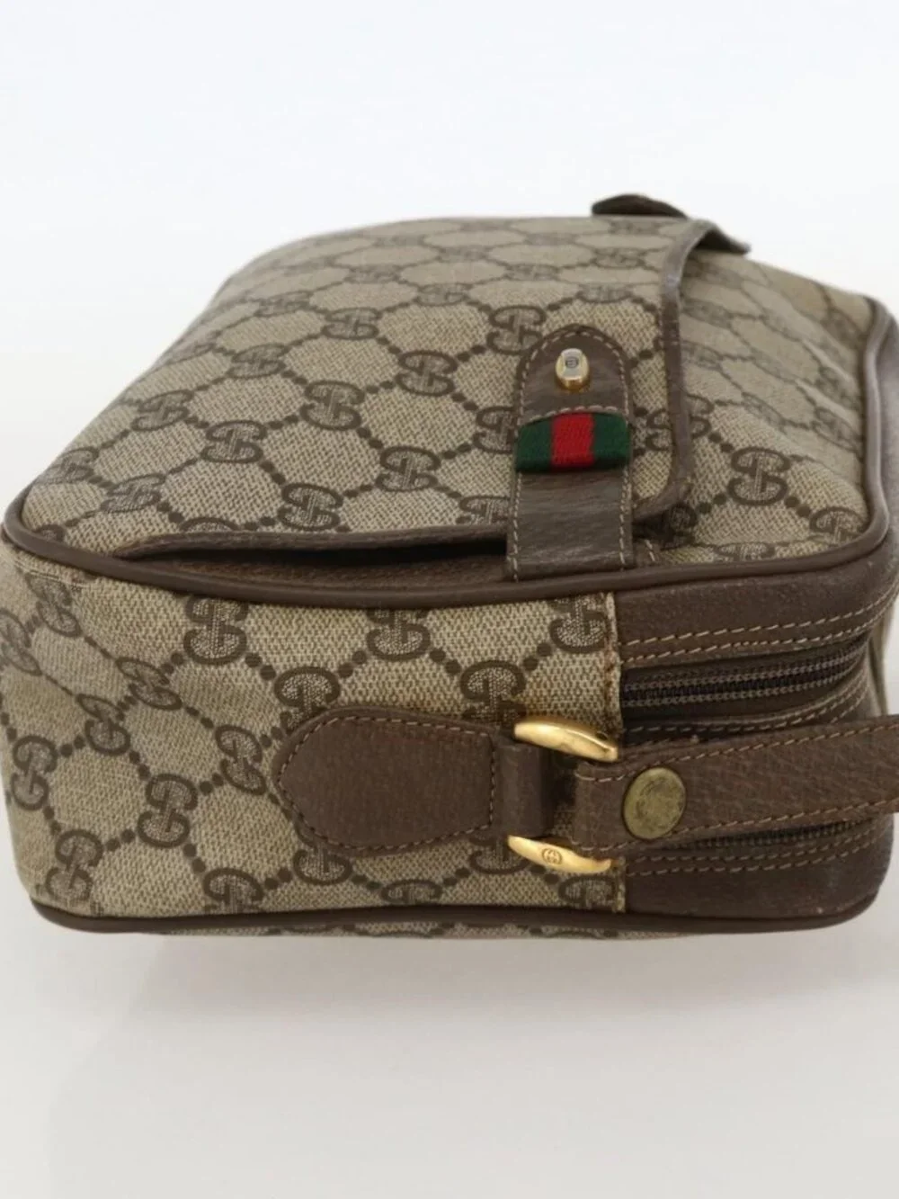 GUCCI GG Supreme Web Sherry Line Shoulder Bag PVC Beige 66 02 049 Auth 175721